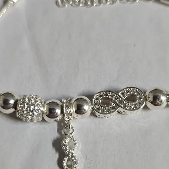 Sterling Silver Beaded Charm Bracelet Infinity Charm Design Bracelet - Picture 3 of 9